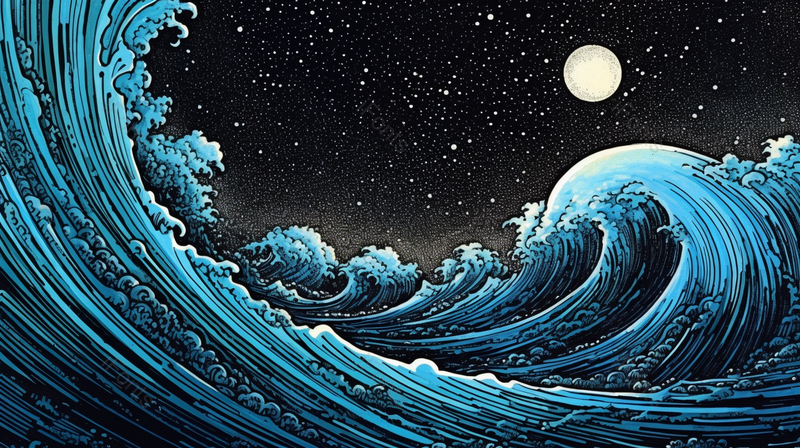 星空满月波纹海水漩涡海浪概念幻想风蓝色背景,插画/手绘图,插画/手绘图库,插画/手绘图下载,插画/手绘